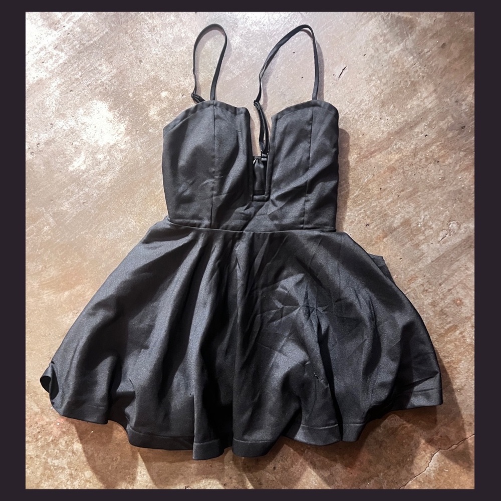 Super cute skater dress w flared shirt skirt & plunging square cut-out neckline